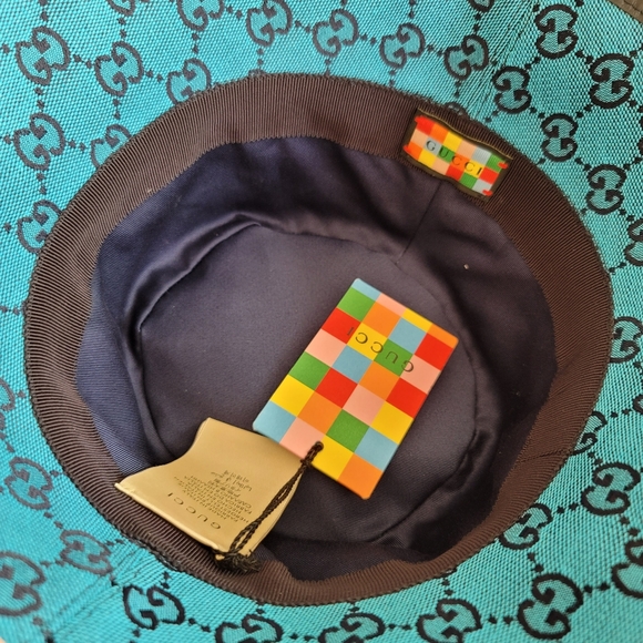 Gucci Bucket Hat Blue Canvas Small Size 56 - Picture 5 of 11